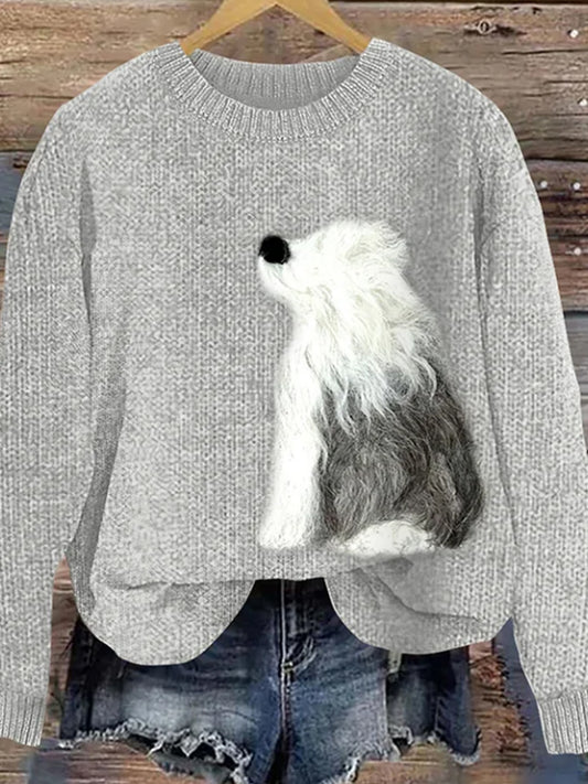 Femmes Mignon Vieux Anglais Chiens De Berger En Feutre Chien Art Cozy Pull