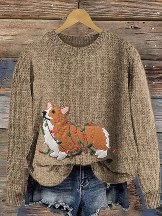 Drôle de Noël Corgi chien brodé confortable pull des femmes