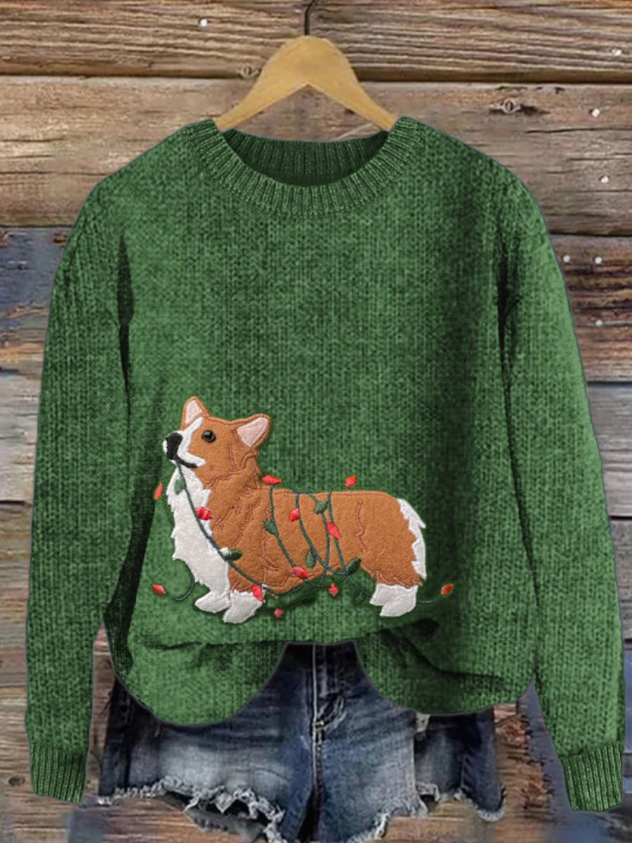 Drôle de Noël Corgi chien brodé confortable pull des femmes
