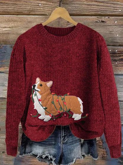 Drôle de Noël Corgi chien brodé confortable pull des femmes
