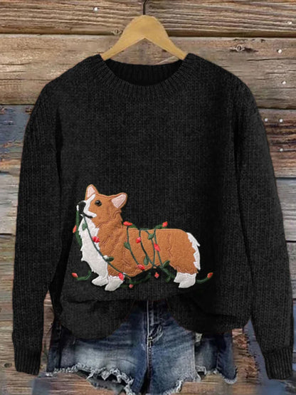 Drôle de Noël Corgi chien brodé confortable pull des femmes