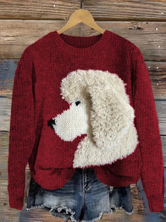Pull confortable en tricot moelleux caniche pour femme