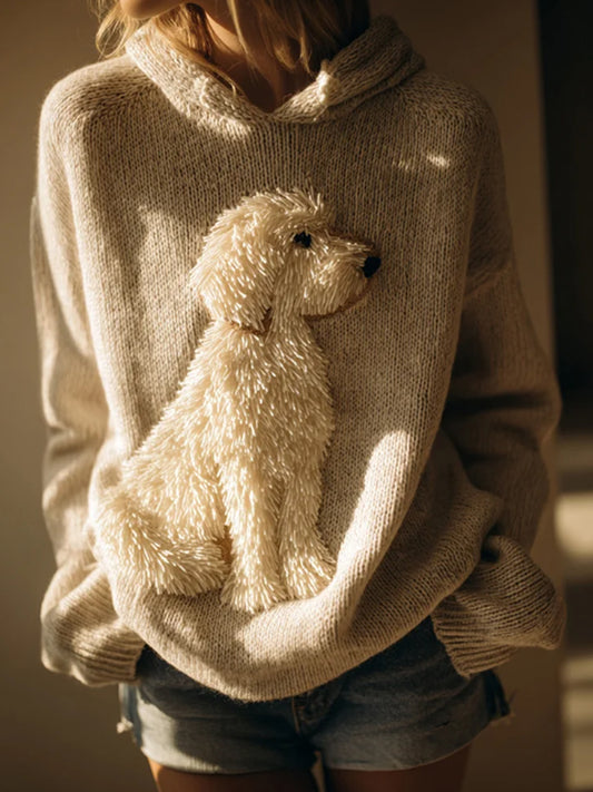 Chandail à capuchon confortable en tricot Funbibi Classic Fuzzy Labradoodle pour femme