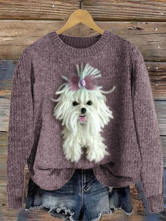 Chien chic des femmes avec le chandail confortable de Knit de cravate