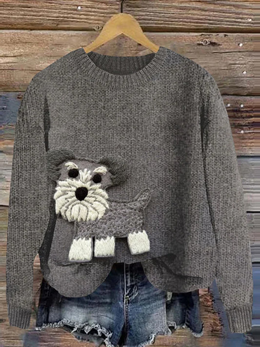 Funny Mini Schnauzer feutre Applique confortable des femmes Pull