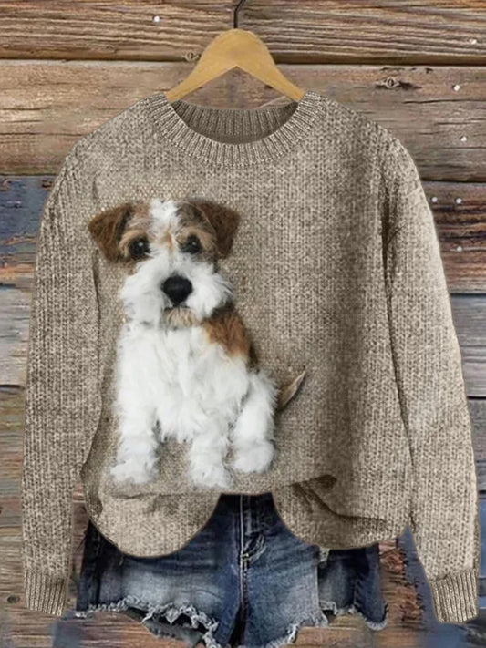Chandail en tricot Fuzzy Dog Cozy Femme