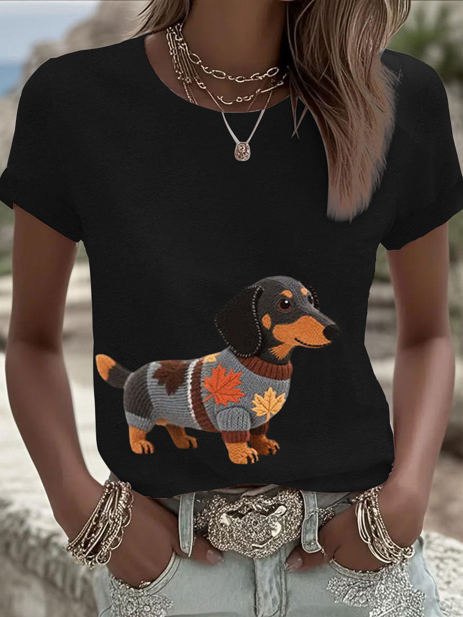 Sweat-shirt à manches longues imprimé chien automne femme