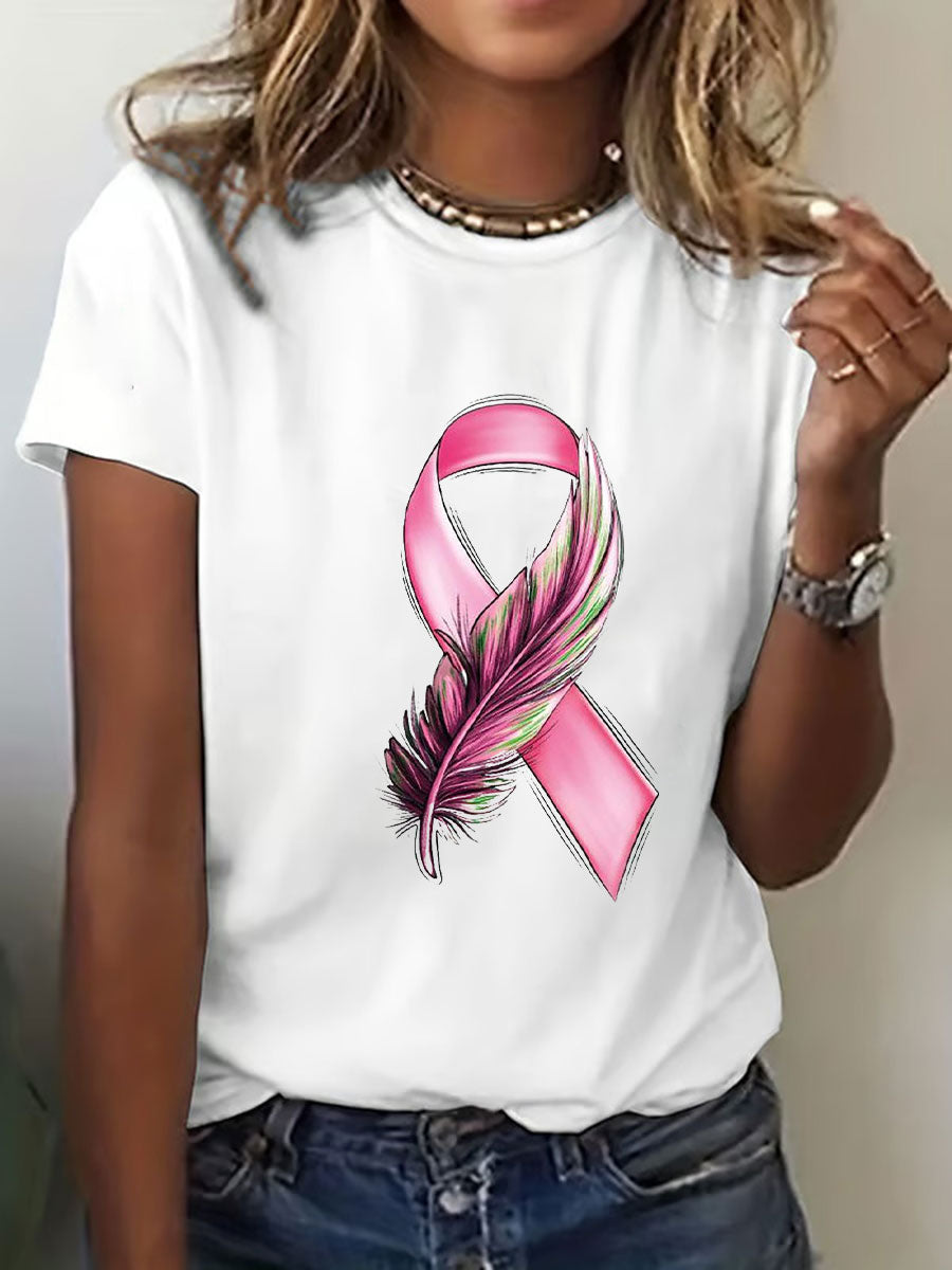 T-shirt à imprimé ruban rose pour femmes, sensibilisation au cancer du sein
