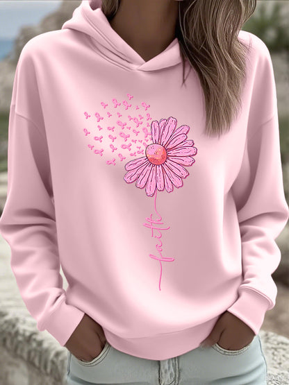 Femmes Rose Ruban Tournesol Foi Sensibilisation au Cancer Du Sein Soutien Sweatshirt