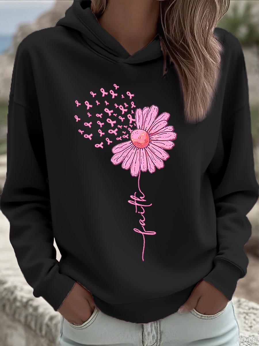 Femmes Rose Ruban Tournesol Foi Sensibilisation au Cancer Du Sein Soutien Sweatshirt