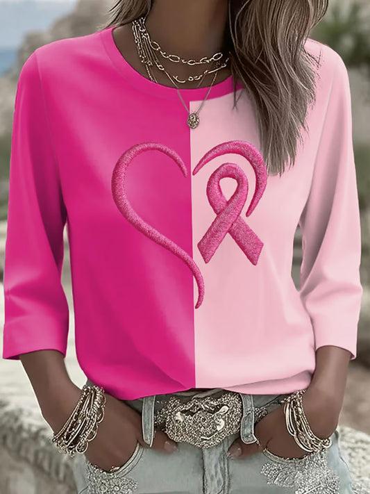 T-shirt Décontracté Femme Imprimé Ruban Rose