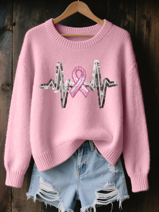 Women's Breast Cancer Awareness Heartbeat Rose Ribbon Tops