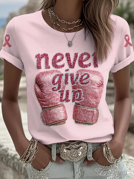 Femmes du cancer du sein imprimé mode Vintage lâche T-shirt à manches courtes