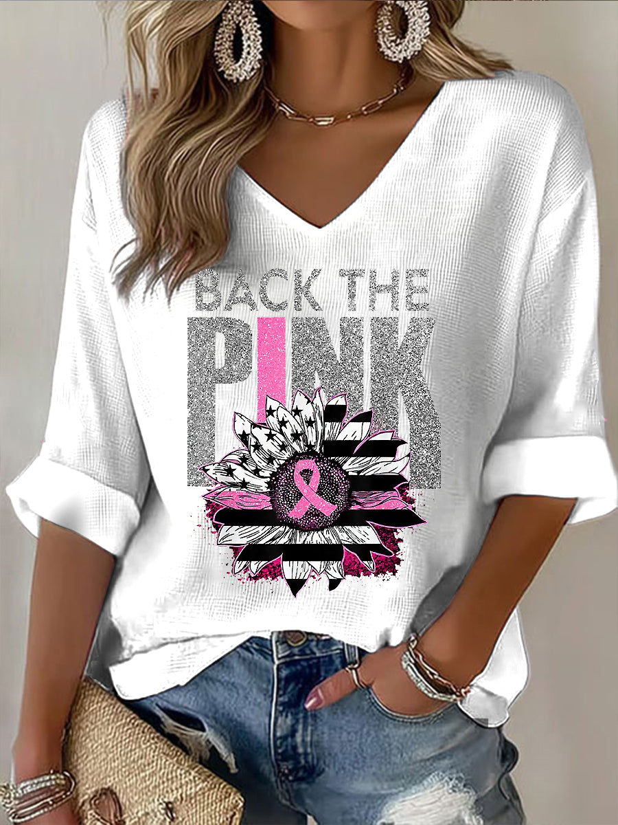 Femmes Cancer Du Sein Sensibilisation Ruban Décontracté Col En V Haut