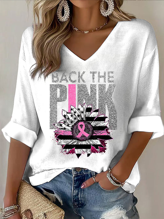 Femmes Cancer Du Sein Sensibilisation Ruban Décontracté Col En V Haut