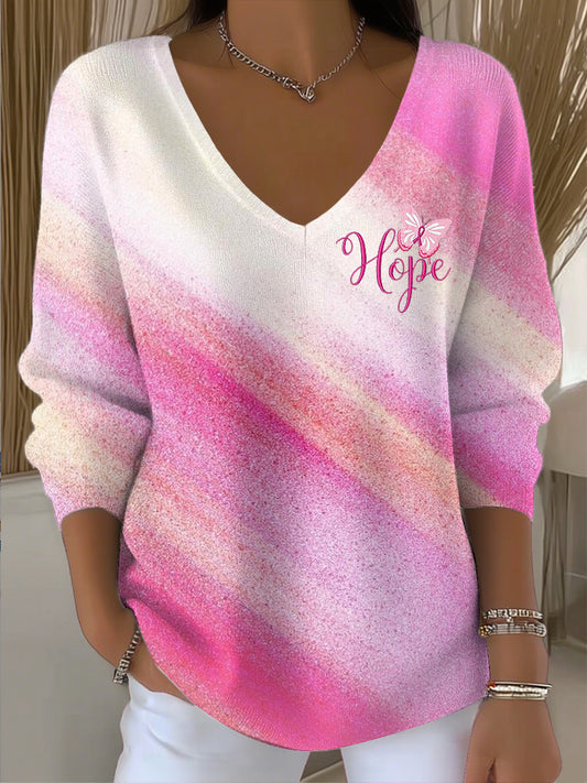 Top Femme Vintage Dégradé Rose Artistique Col V