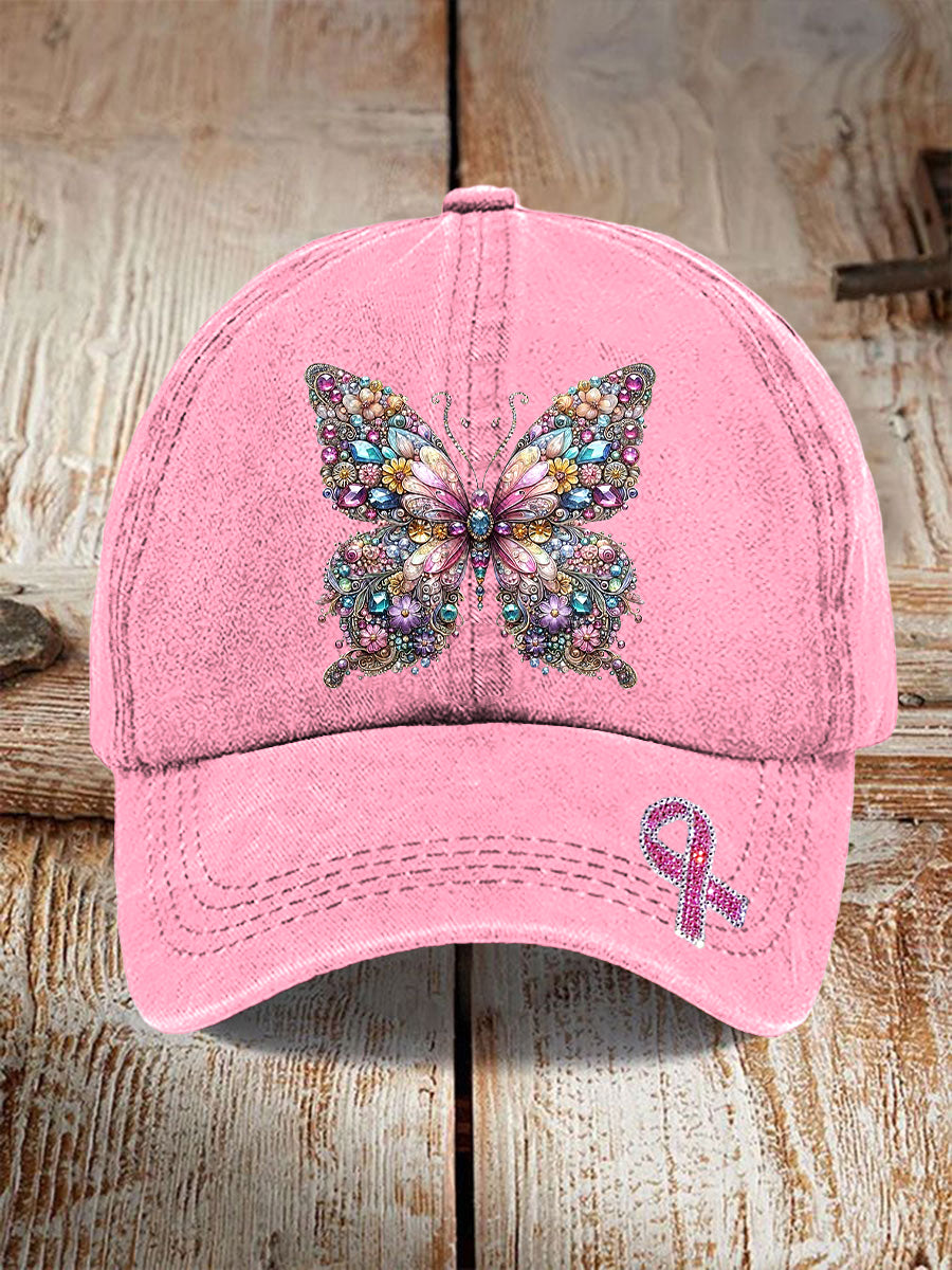 Casquette de baseball papillon rose avec strass