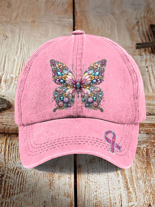 Casquette de baseball papillon rose avec strass