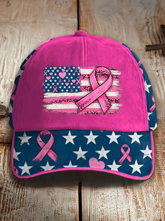 Chapeau unisexe décontracté à imprimé ruban rose sensibilisation au cancer du sein
