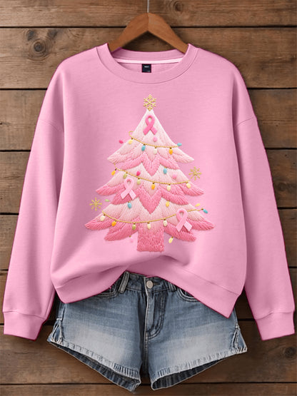 Sweatshirt Femme Rose Brodé Sapin De Noël