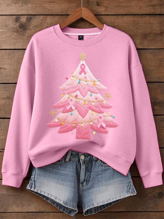 Sweatshirt Femme Rose Brodé Sapin De Noël