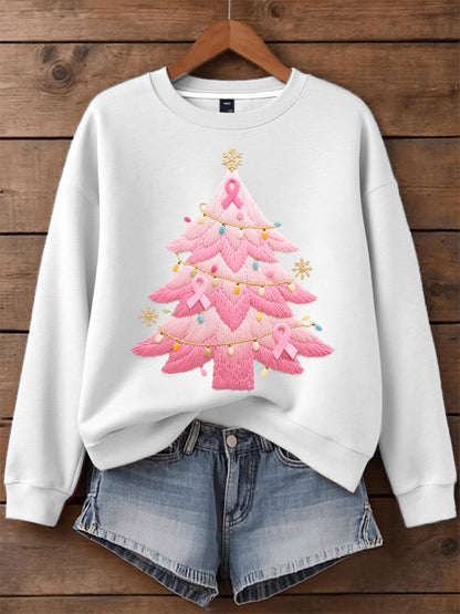 Sweatshirt Femme Rose Brodé Sapin De Noël