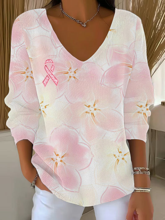 Haut Décontracté Femme Rose Cancer Du Sein Imprimé