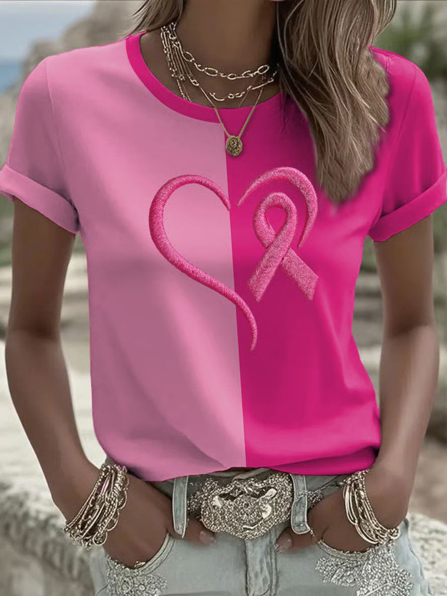 Sensibilisation au cancer du sein T-shirt décontracté à imprimé ruban rose pour femmes
