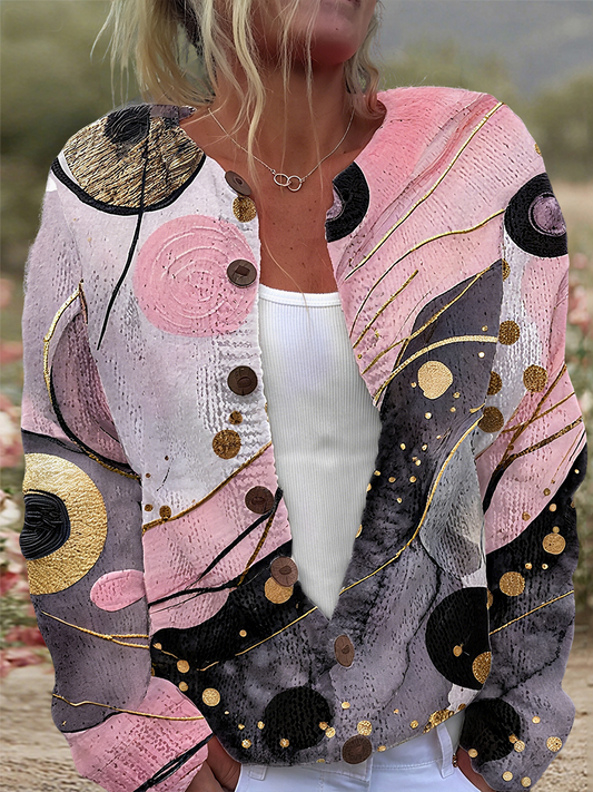 Veste Femme Rose Imprimé Art Cardigan En Tricot