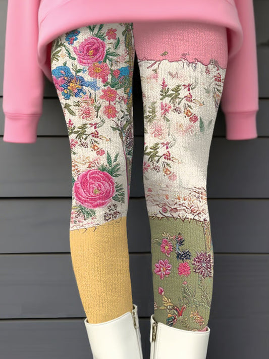 Femmes Retro Breast Cancer Floral Art Leggings