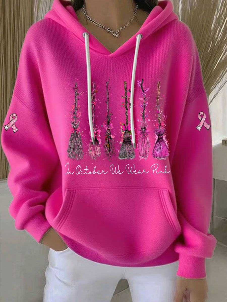 Sweat à capuche décontracté imprimé rose In october We Wear pour femme