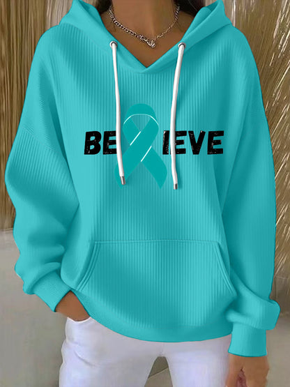 Sweat à capuche Femme Teal Ribbon Believe Ovarian Cancer Awareness