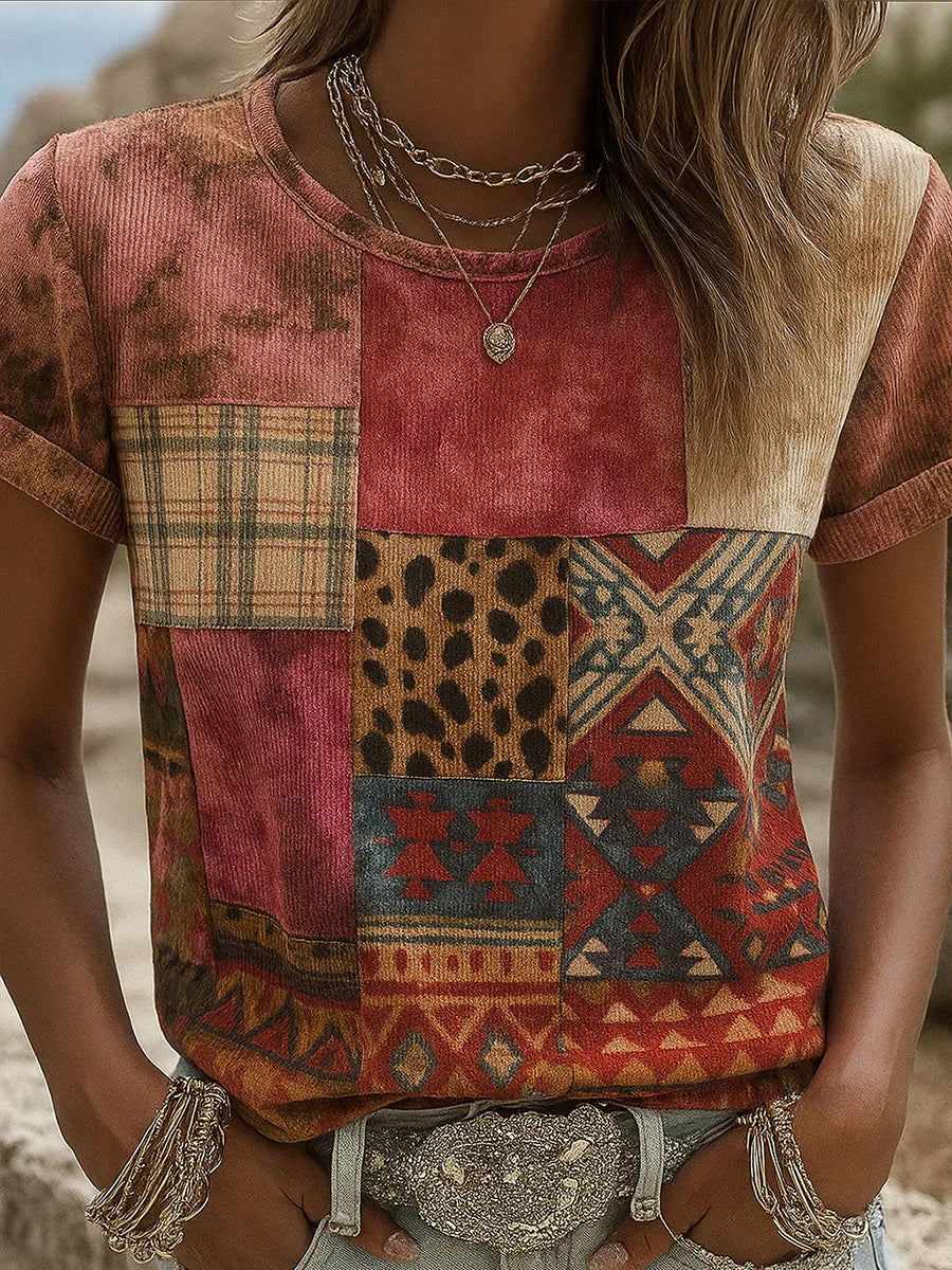 T-shirt en coton imprimé animal avec ruban de cancer du sein pour femmes