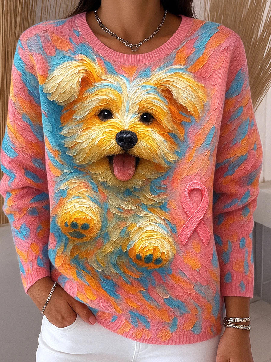 Haut à manches courtes en tricot artistique imprimé animal pour femmes