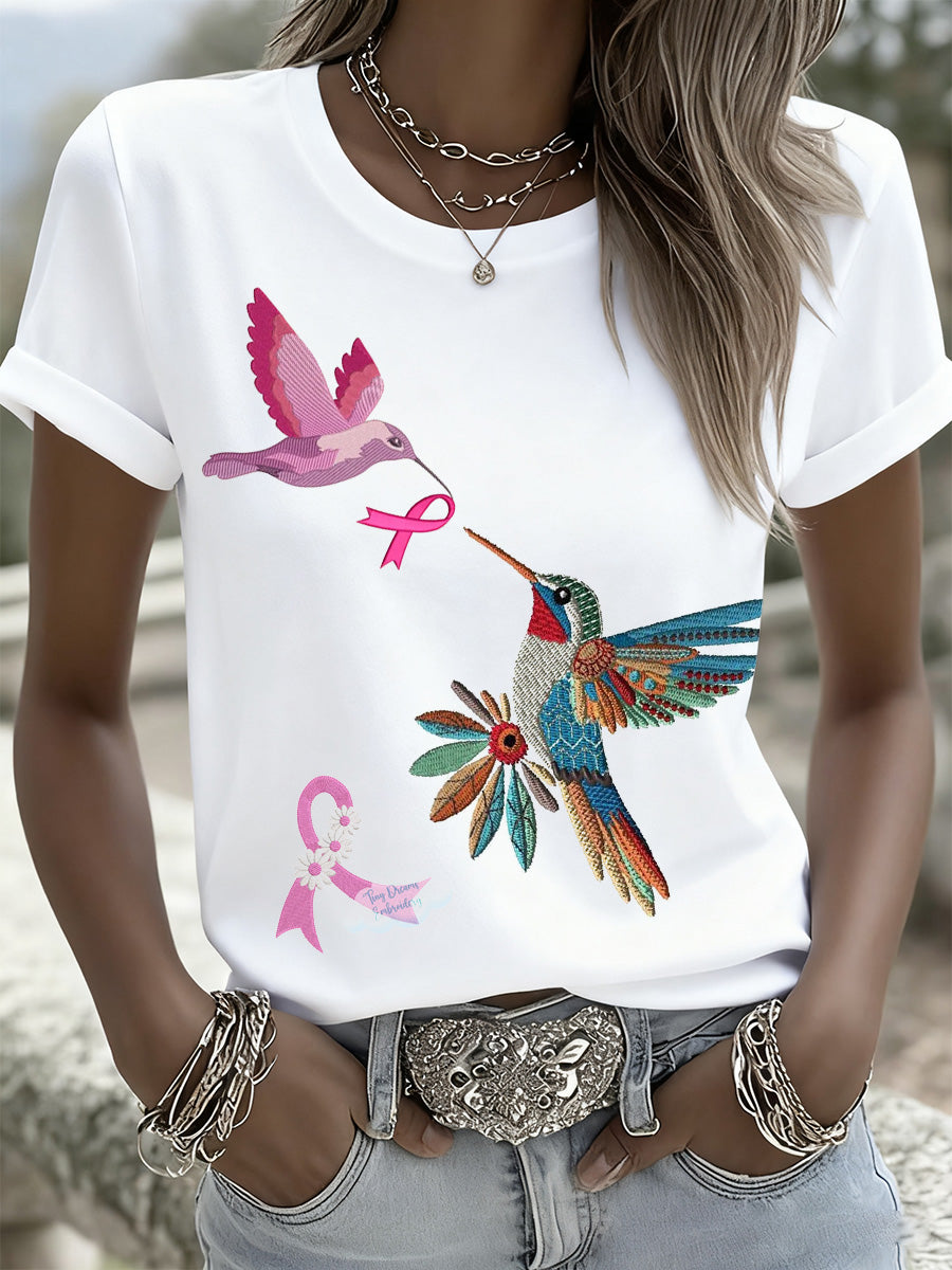 T-shirt pour femmes Breast Cancer Fantasy Sequin Brodé Animal