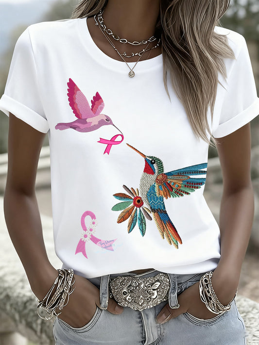 T-shirt pour femmes Breast Cancer Fantasy Sequin Brodé Animal