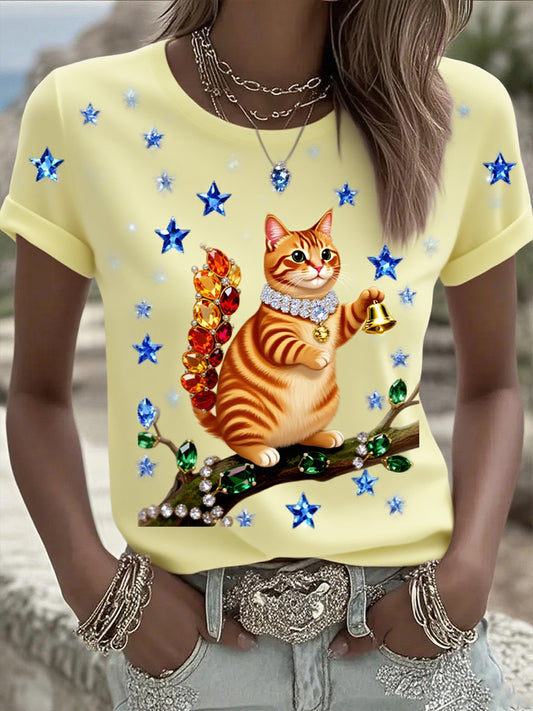 T-shirt en coton imprimé animal avec ruban de cancer du sein pour femmes