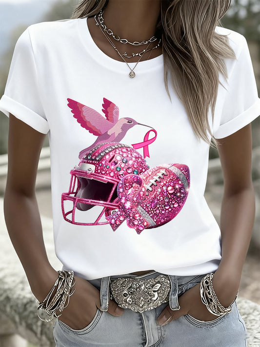 T-shirt pour femmes Breast Cancer Fantasy Sequin Brodé Animal