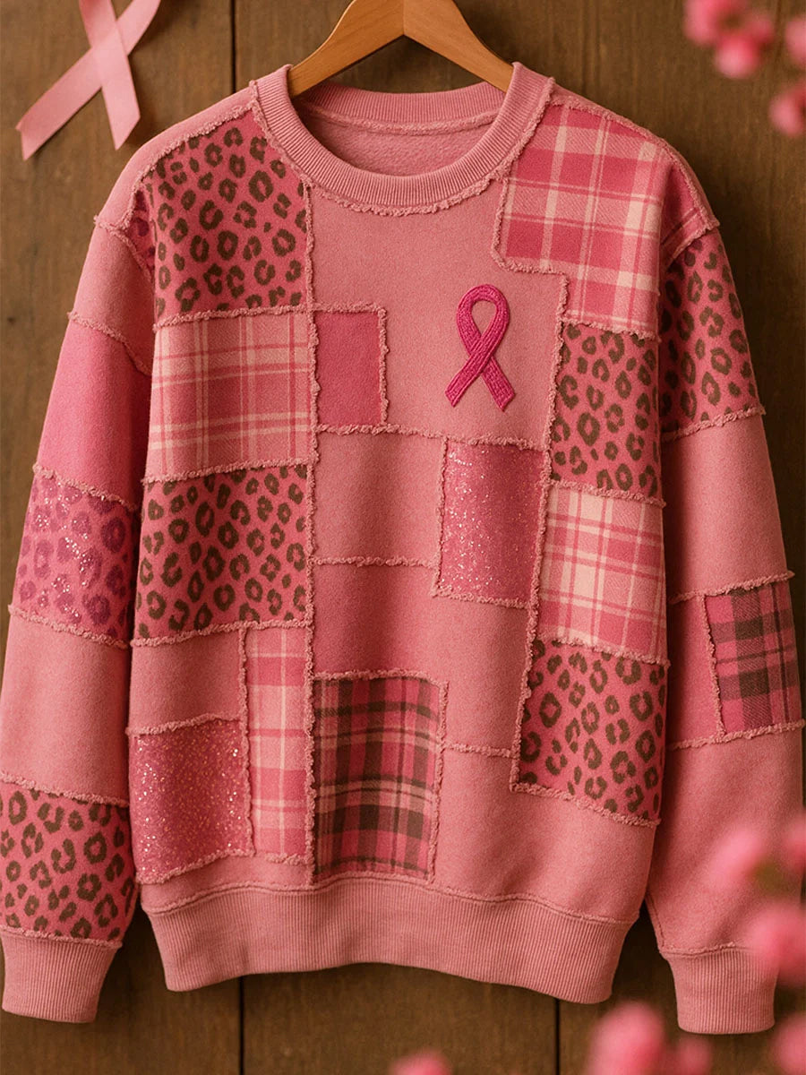 Retro Breast Care Print Comfort Pull décontracté pour femmes