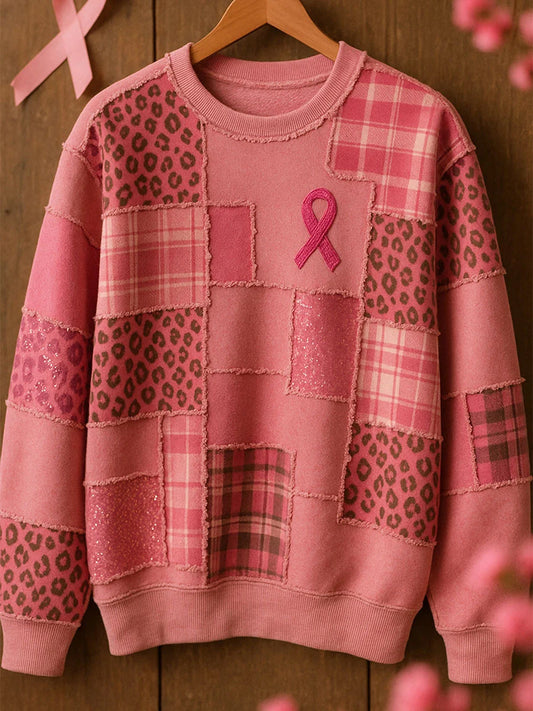 Retro Breast Care Print Comfort Pull décontracté pour femmes
