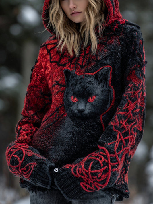 Sweat à Capuche Halloween Chat Noir Femme