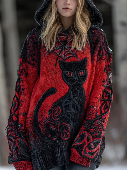 Sweat à Capuche Halloween Chat Noir Femme