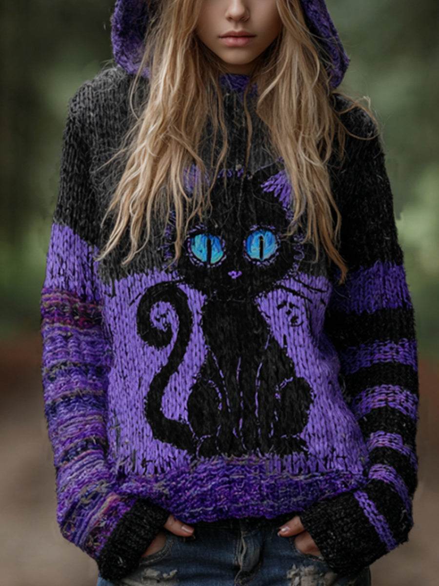 Sweat à Capuche Halloween Chat Noir Femme