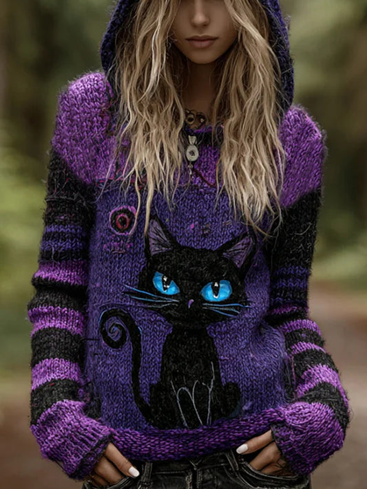 Sweat à Capuche Halloween Chat Noir Femme