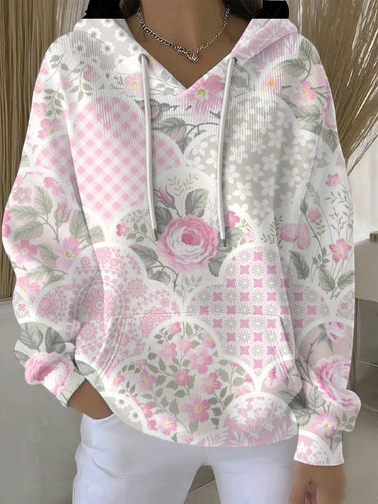 Sweat à Capuche Décontracté Femme Rose Cancer Du Sein Imprimé