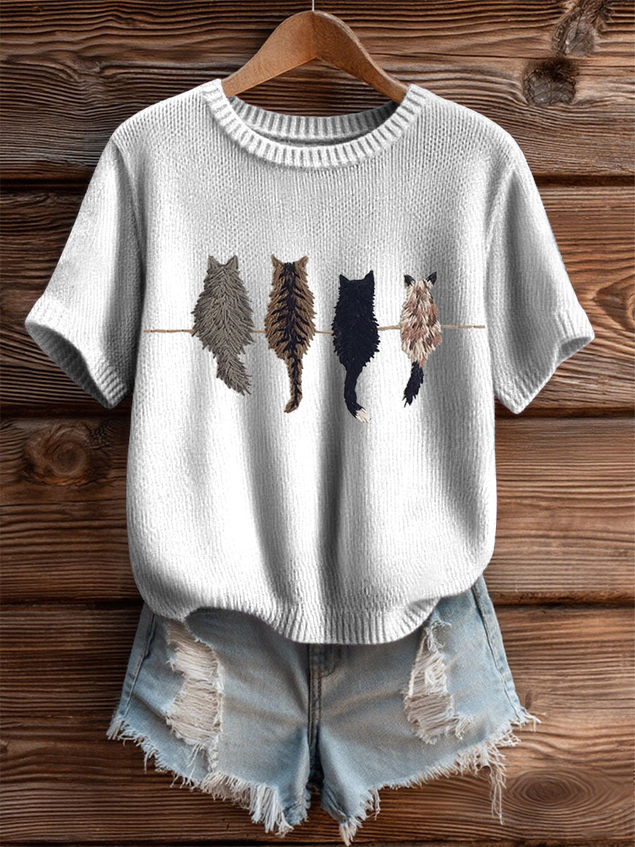 T-shirt à manches courtes Cute Cat Femme