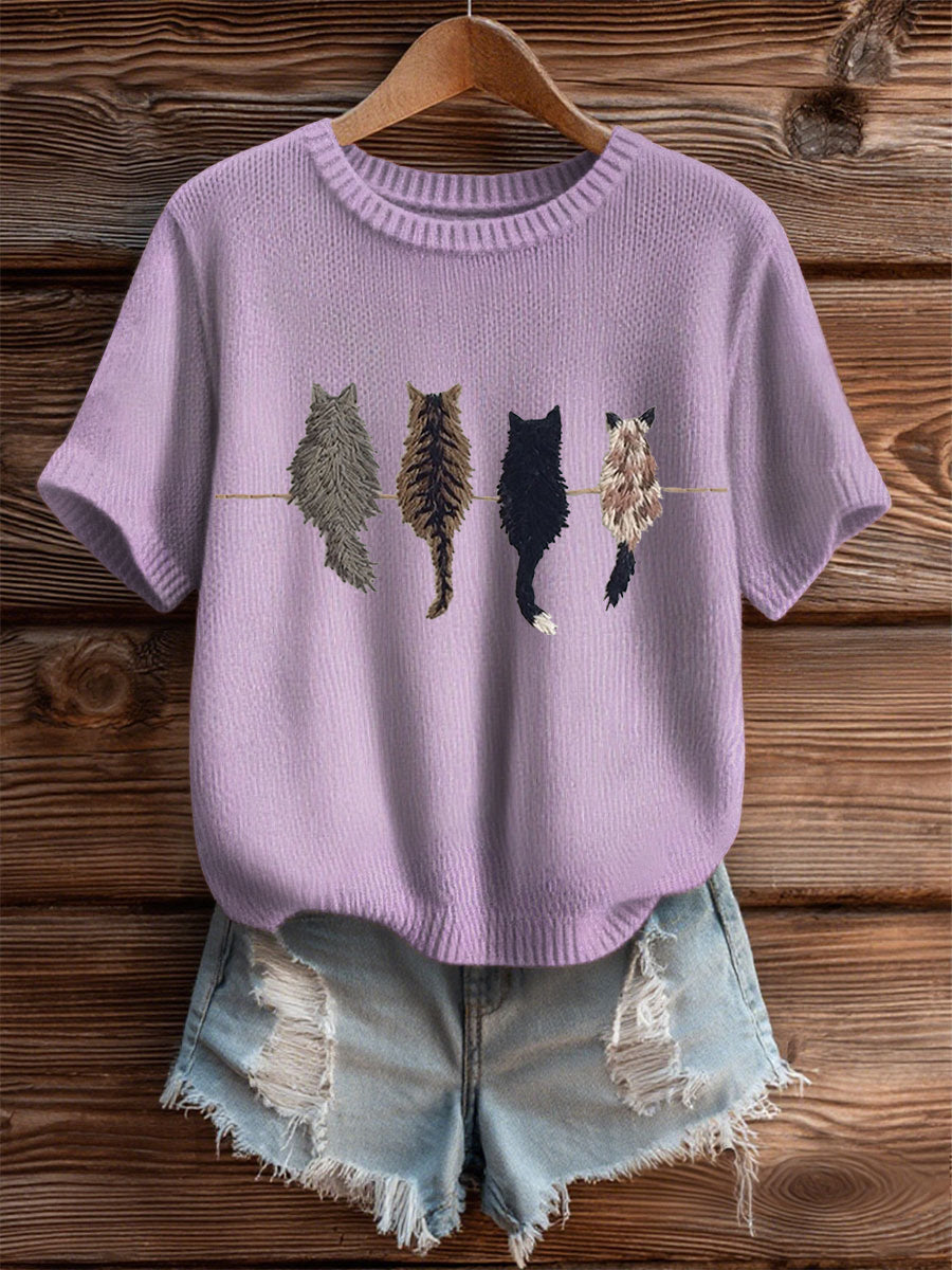 T-shirt à manches courtes Cute Cat Femme