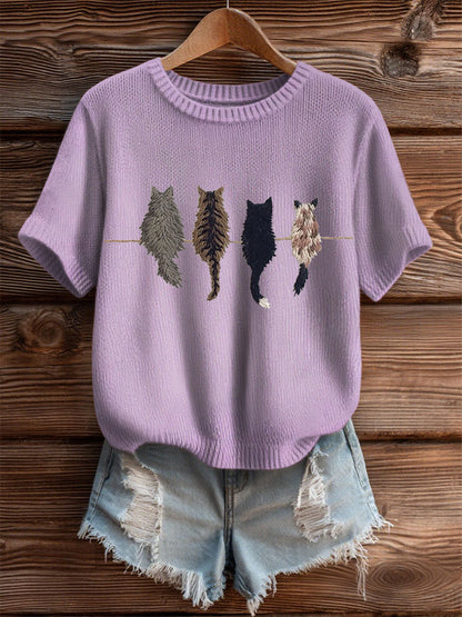 T-shirt à manches courtes Cute Cat Femme
