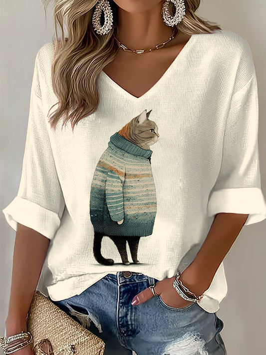 T-shirt à imprimé chat pour femmes