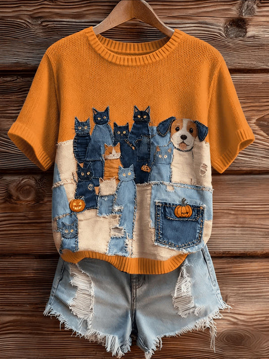 T-shirt à manches courtes Cute Stacked Cats And Dogs Femme
